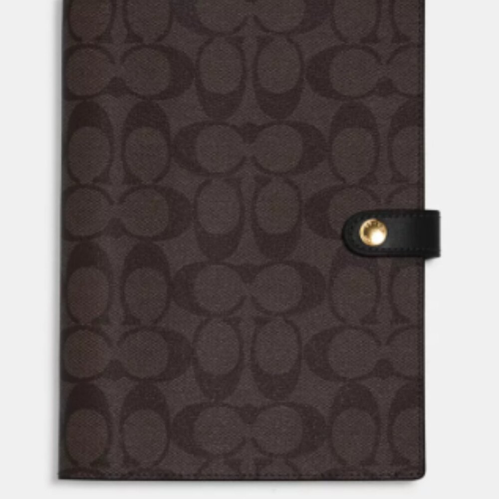 Coach Gold/Walnut/Black Notebook In Signature Canvas - Picture 2 of 5
